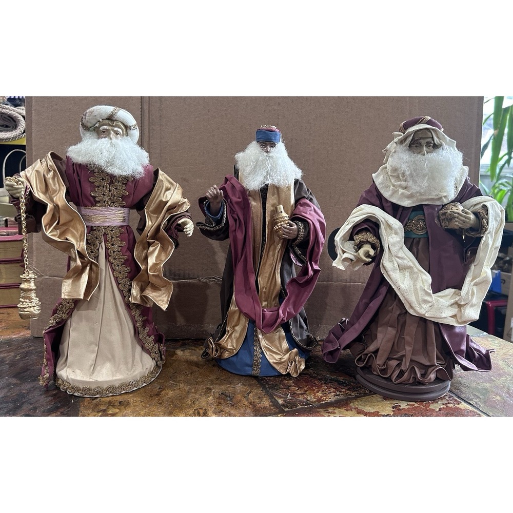 Vintage Philippine Stiff Fabric Mache 3 Wise Men Nativity Christmas